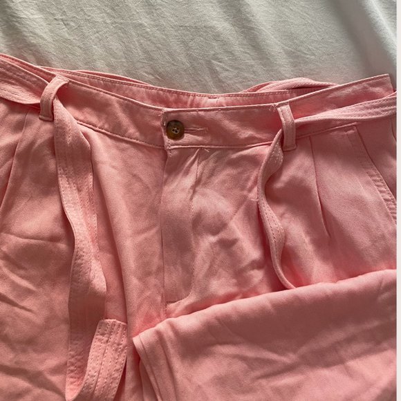 ⭐️ Pink Wide Leg Boho Peasant Hipster Minimalist Modern Glam Belted Farm Pants - Picture 5 of 6